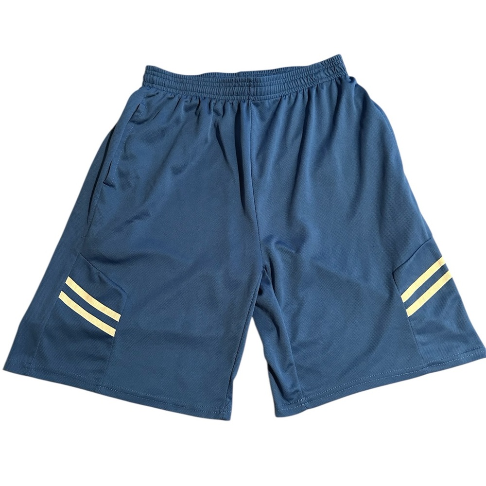 Amazon Essentials Navy Athletic Shorts with Yellow Stripes